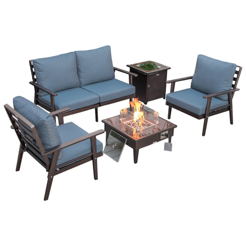 Walbrooke Aluminum Patio Conversation With Fire Pit Table & Tank Holder