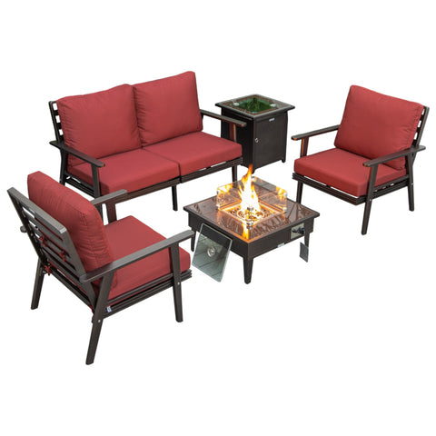 Walbrooke Aluminum Patio Conversation With Fire Pit Table & Tank Holder