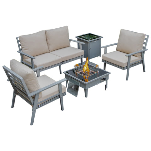 Walbrooke Aluminum Patio Conversation With Fire Pit Table & Tank Holder