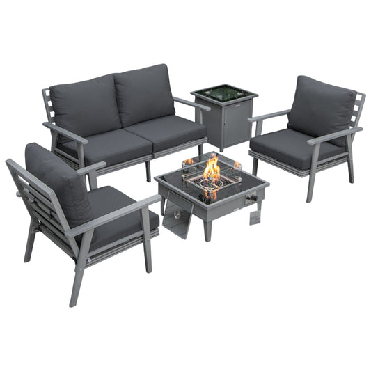 Walbrooke Aluminum Patio Conversation With Fire Pit Table & Tank Holder