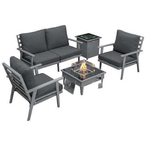 Walbrooke Aluminum Patio Conversation With Fire Pit Table & Tank Holder