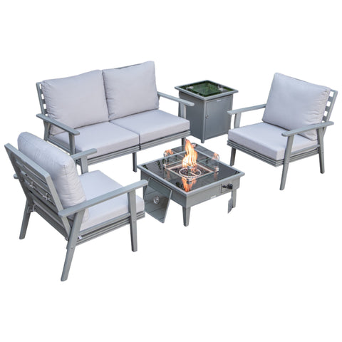 Walbrooke Aluminum Patio Conversation With Fire Pit Table & Tank Holder