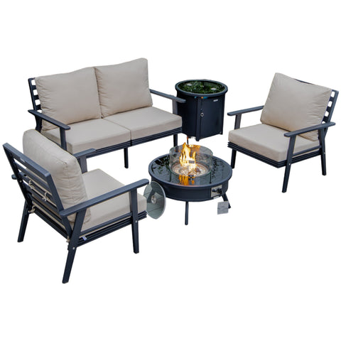 Walbrooke Aluminum Patio Conversation With Fire Pit Table & Tank Holder