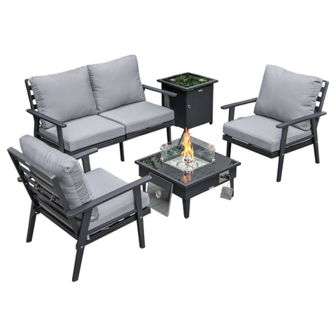 Walbrooke Aluminum Patio Conversation With Fire Pit Table & Tank Holder