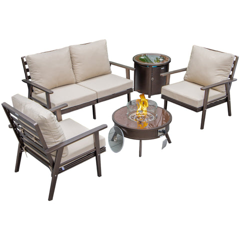 Walbrooke Aluminum Patio Conversation With Fire Pit Table & Tank Holder