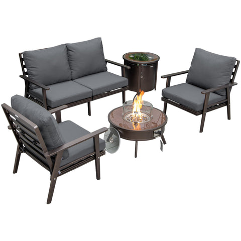Walbrooke Aluminum Patio Conversation With Fire Pit Table & Tank Holder