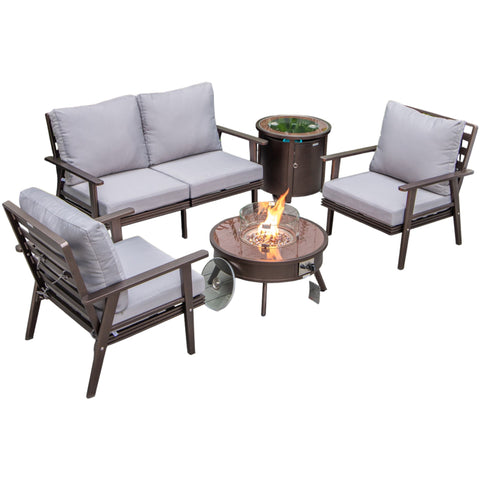Walbrooke Aluminum Patio Conversation With Fire Pit Table & Tank Holder