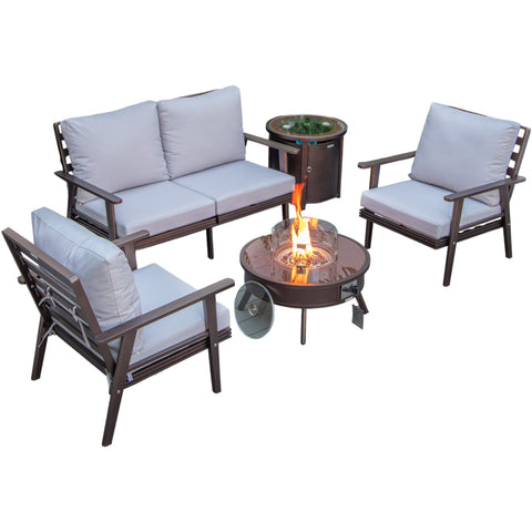 Walbrooke Aluminum Patio Conversation With Fire Pit Table & Tank Holder