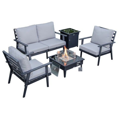 Walbrooke Aluminum Patio Conversation With Fire Pit Table & Tank Holder