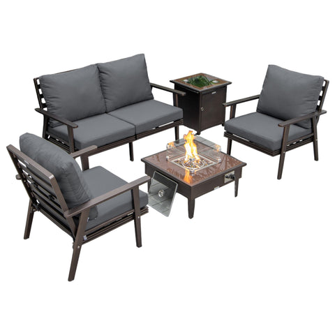 Walbrooke Aluminum Patio Conversation With Fire Pit Table & Tank Holder