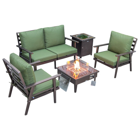 Walbrooke Aluminum Patio Conversation With Fire Pit Table & Tank Holder