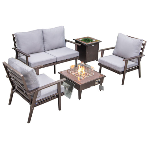 Walbrooke Aluminum Patio Conversation With Fire Pit Table & Tank Holder