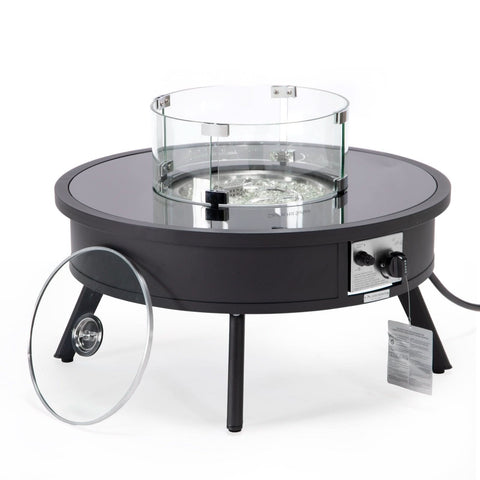 Walbrooke Modern Outdoor Round Fire Pit Table with Powder-Coated Aliuminum Frame and Slats/Non Slats Design