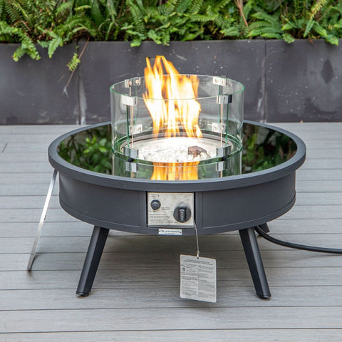 Walbrooke Modern Outdoor Round Fire Pit Table with Powder-Coated Aliuminum Frame and Slats/Non Slats Design