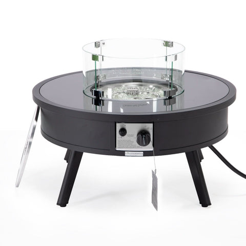 Walbrooke Modern Outdoor Round Fire Pit Table with Powder-Coated Aliuminum Frame and Slats/Non Slats Design