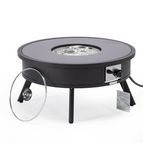 Walbrooke Modern Outdoor Round Fire Pit Table with Powder-Coated Aliuminum Frame and Slats/Non Slats Design