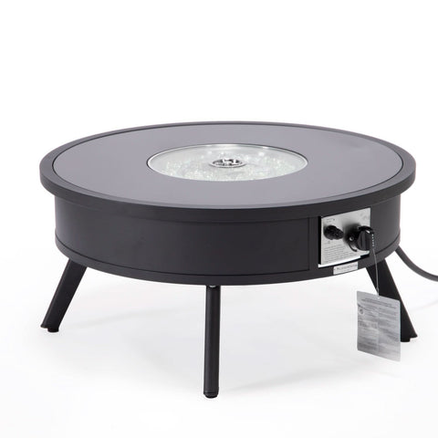 Walbrooke Modern Outdoor Round Fire Pit Table with Powder-Coated Aliuminum Frame and Slats/Non Slats Design