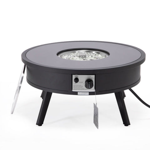 Walbrooke Modern Outdoor Round Fire Pit Table with Powder-Coated Aliuminum Frame and Slats/Non Slats Design