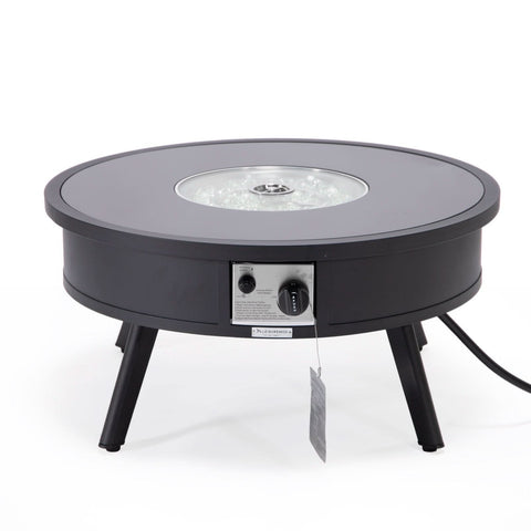 Walbrooke Modern Outdoor Round Fire Pit Table with Powder-Coated Aliuminum Frame and Slats/Non Slats Design