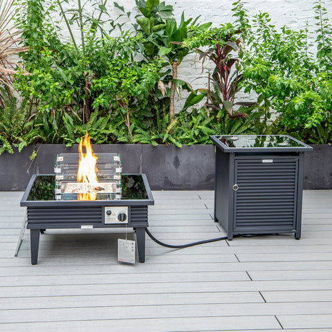 Walbrooke Aluminum Patio Conversation With Slats Design Fire Pit Table & Tank Holder