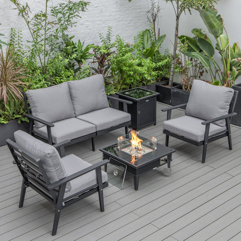 Walbrooke Aluminum Patio Conversation With Slats Design Fire Pit Table & Tank Holder