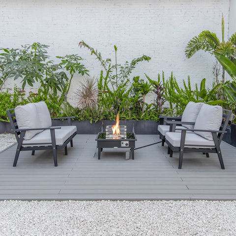 Walbrooke Aluminum Patio Conversation With Slats Design Fire Pit Table & Tank Holder