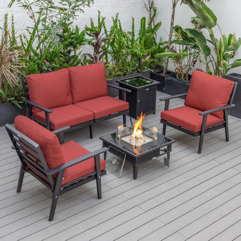 Walbrooke Aluminum Patio Conversation With Slats Design Fire Pit Table & Tank Holder