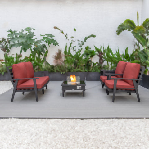Walbrooke Aluminum Patio Conversation With Slats Design Fire Pit Table & Tank Holder
