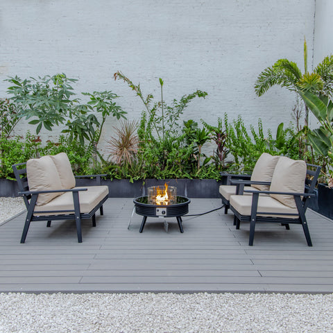 Walbrooke Aluminum Patio Conversation With Slats Design Fire Pit Table & Tank Holder