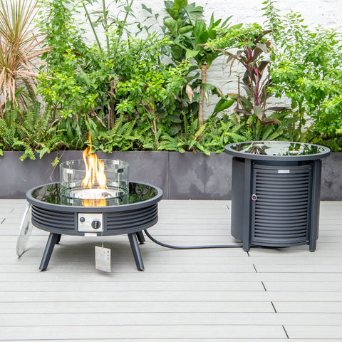 Walbrooke Aluminum Patio Conversation With Slats Design Fire Pit Table & Tank Holder