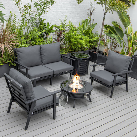 Walbrooke Aluminum Patio Conversation With Slats Design Fire Pit Table & Tank Holder