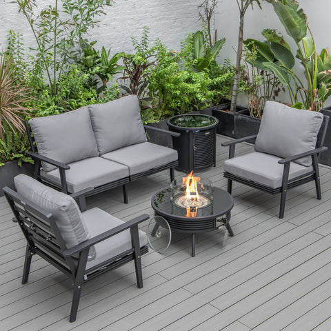 Walbrooke Aluminum Patio Conversation With Slats Design Fire Pit Table & Tank Holder