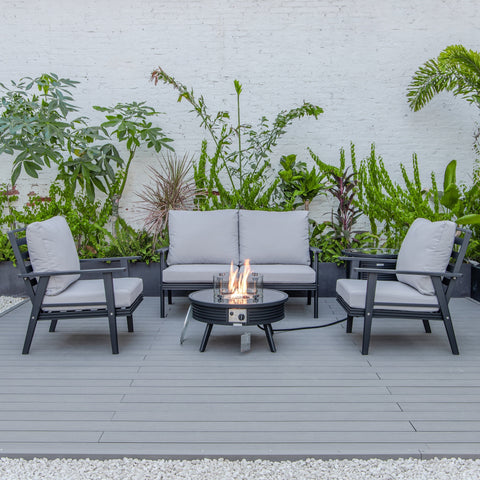 Walbrooke Aluminum Patio Conversation With Slats Design Fire Pit Table & Tank Holder