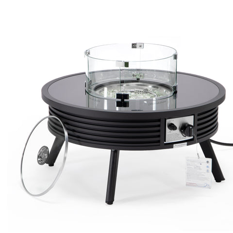 Walbrooke Modern Outdoor Round Fire Pit Table with Powder-Coated Aliuminum Frame and Slats/Non Slats Design