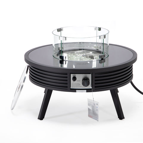 Walbrooke Modern Outdoor Round Fire Pit Table with Powder-Coated Aliuminum Frame and Slats/Non Slats Design