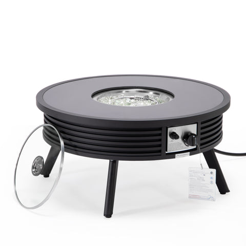 Walbrooke Modern Outdoor Round Fire Pit Table with Powder-Coated Aliuminum Frame and Slats/Non Slats Design