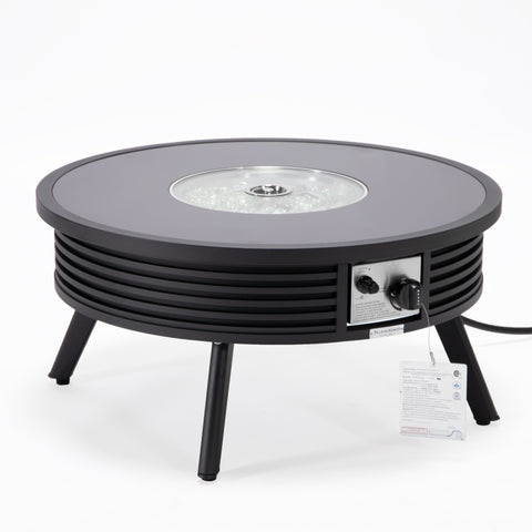 Walbrooke Modern Outdoor Round Fire Pit Table with Powder-Coated Aliuminum Frame and Slats/Non Slats Design