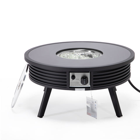 Walbrooke Modern Outdoor Round Fire Pit Table with Powder-Coated Aliuminum Frame and Slats/Non Slats Design