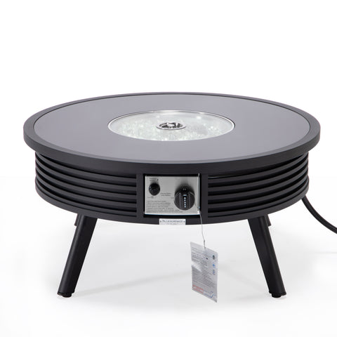 Walbrooke Modern Outdoor Round Fire Pit Table with Powder-Coated Aliuminum Frame and Slats/Non Slats Design