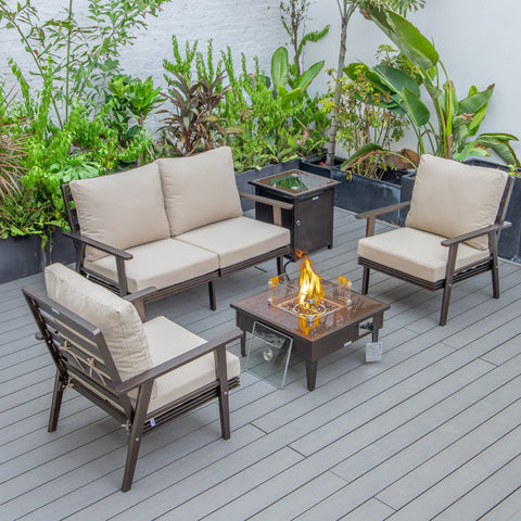 Walbrooke Aluminum Patio Conversation With Fire Pit Table & Tank Holder