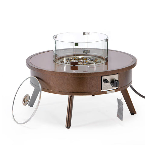 Walbrooke Modern Outdoor Round Fire Pit Table with Powder-Coated Aliuminum Frame and Slats/Non Slats Design