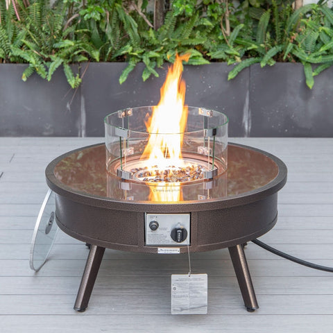 Walbrooke Modern Outdoor Round Fire Pit Table with Powder-Coated Aliuminum Frame and Slats/Non Slats Design
