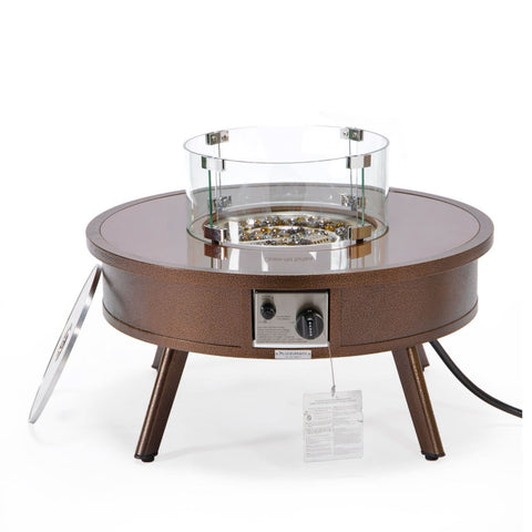 Walbrooke Modern Outdoor Round Fire Pit Table with Powder-Coated Aliuminum Frame and Slats/Non Slats Design