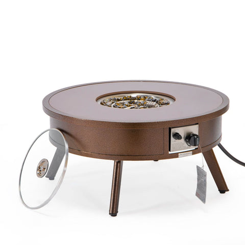 Walbrooke Modern Outdoor Round Fire Pit Table with Powder-Coated Aliuminum Frame and Slats/Non Slats Design