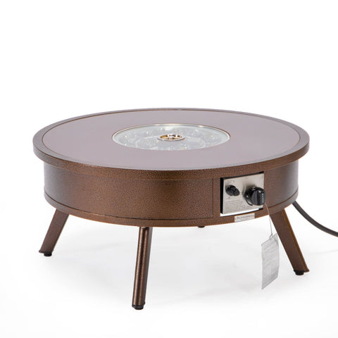 Walbrooke Modern Outdoor Round Fire Pit Table with Powder-Coated Aliuminum Frame and Slats/Non Slats Design