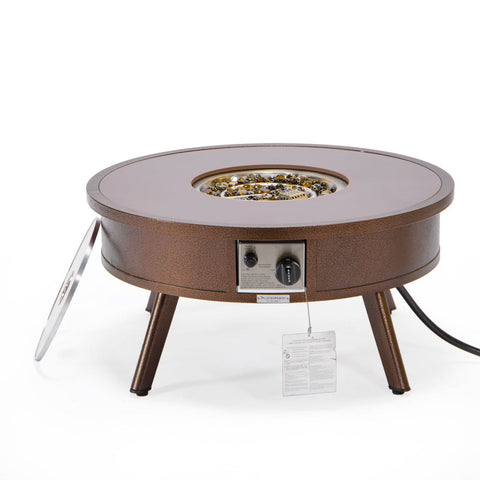 Walbrooke Modern Outdoor Round Fire Pit Table with Powder-Coated Aliuminum Frame and Slats/Non Slats Design