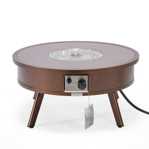 Walbrooke Modern Outdoor Round Fire Pit Table with Powder-Coated Aliuminum Frame and Slats/Non Slats Design