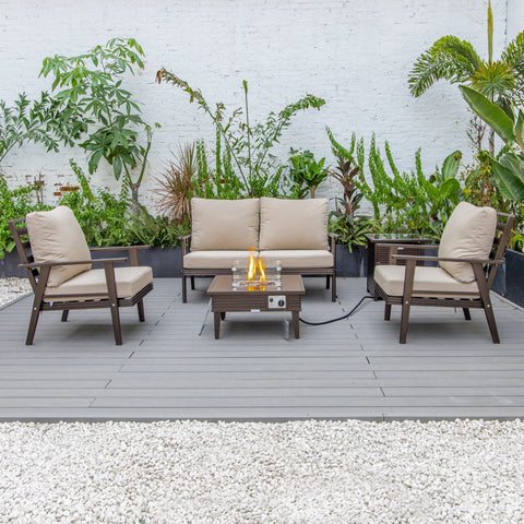 Walbrooke Aluminum Patio Conversation With Slats Design Fire Pit Table & Tank Holder