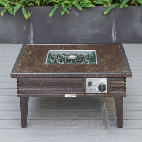 Walbrooke Aluminum Patio Conversation With Slats Design Fire Pit Table & Tank Holder