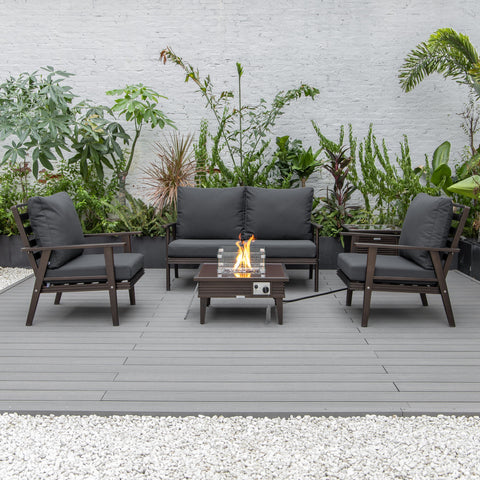 Walbrooke Aluminum Patio Conversation With Slats Design Fire Pit Table & Tank Holder